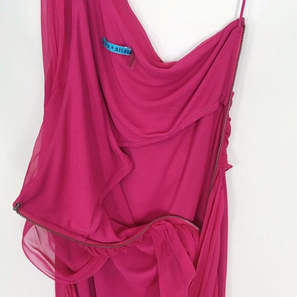 Alice + Olivia Bright Pink One Shoulder Silk Blend Mini Dress Size Large Sheath - Picture 11 of 13